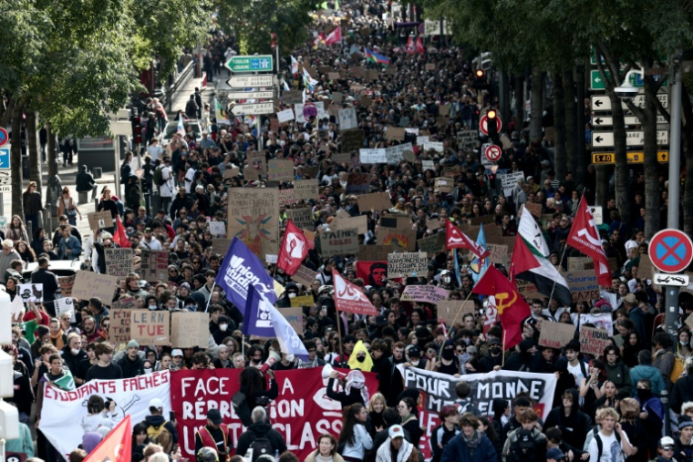 Le cortège de manifestants à Marseille, le 24 octobre 2026 ( AFP / Thibaud MORITZ )