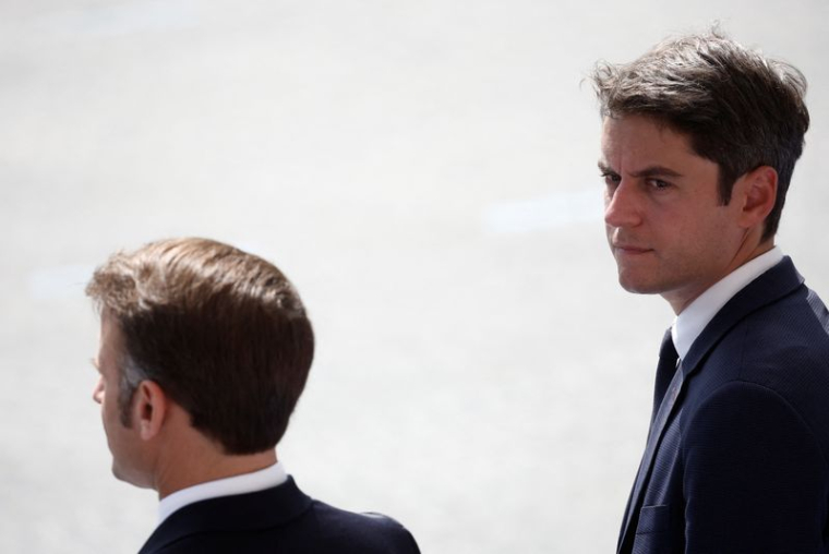 Emmanuel Macron et Gabriel Attal à Paris lors du défilé militaire annuel du Jour de la Bastille, à Paris