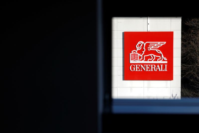 Le logo d'Assicurazioni Generali SpA est visible sur un bâtiment de leurs bureaux à Saint-Denis
