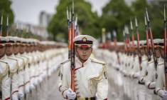 Members of an honour guard at Japan's  Ministry of Defence in Tokyo in June ( AFP / Yuichi YAMAZAKI )