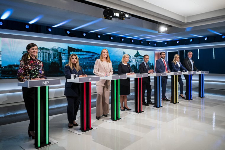 Un débat télévisé, en septembre 2022, avant les élections générales suédoises, sur la chaine SVT (illustration) ( AFP / JONATHAN NACKSTRAND )