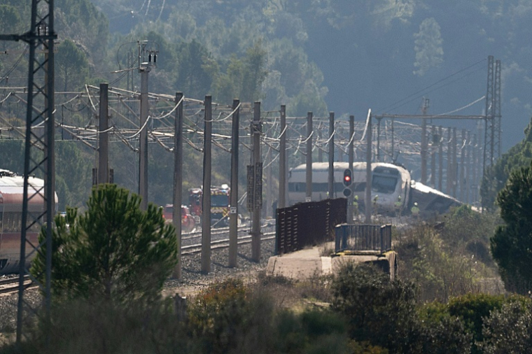 Un des deux trains qui ont déraillé à Adamuz, en Espagne, le 19 janvier 2026 ( AFP / JORGE GUERRERO )