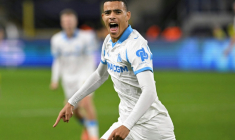 L'attaquant anglais de l'OM Mason Greenwood, auteur d'un doublé contre l'Union Saint-Gilloise, le 9 décembre 2025 à Bruxelles ( AFP / NICOLAS TUCAT )