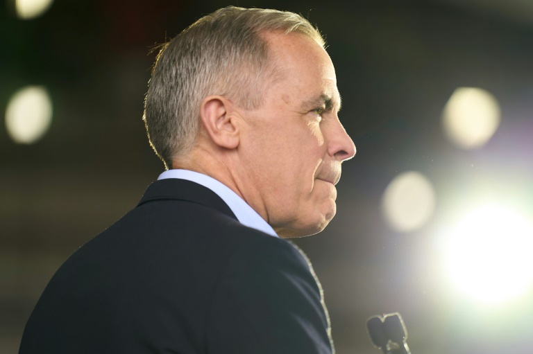 Mark Carney lors d'un meeting de campagne le 26 avril 2025 à Mississauga, dans la province canadienne de l'Ontario ( AFP / Geoff Robins )