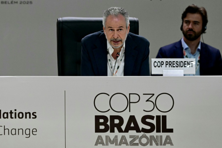 Le président de la COP30 Andre Correa do Lago lors de la session plénière à Belém au BGrésil le 21 novembre 2025 ( AFP / Pablo PORCIUNCULA )