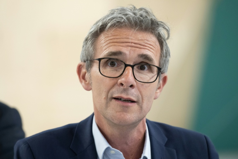 Le président PS du département de Seine-Saint-Denis, Stéphane Troussel assiste à la présentation du site d'escalade pour les JO de Paris au Bourget, au nord de la capitale, le 30 mai 2024 ( AFP / MIGUEL MEDINA )