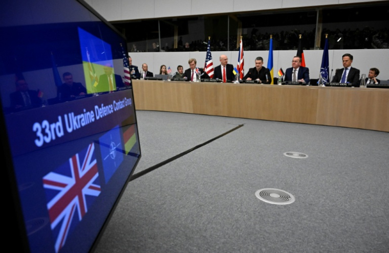 Conférence de presse de ministres de la Défense de l'Otan, à Bruxelles, le 12 février 2026 ( AFP / JOHN THYS )