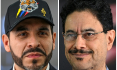 Montage créé le 16 juin 2026 montrant les candidats à la présidentielle en Colombie, Abelardo de la Espriella (à gauche) et Ivan Cepeda (à droite) ( AFP / Luis ACOSTA )