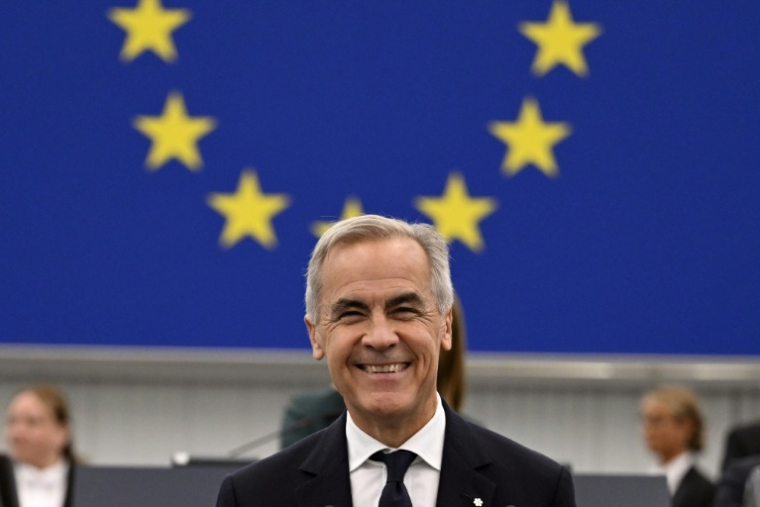 Le Premier ministre canadien Mark Carney lors de son discours devant le Parlement européen à Strasbourg, en France, le 17 septembre 2026 ( AFP / Jean-Christophe VERHAEGEN )