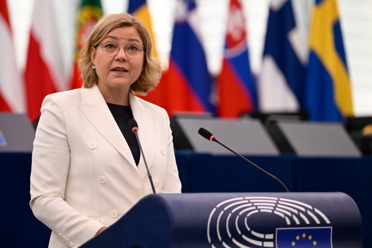 Henna Virkunnen à Strasbourg, le 16 juin 2026. ( AFP / JEAN-CHRISTOPHE VERHAEGEN )