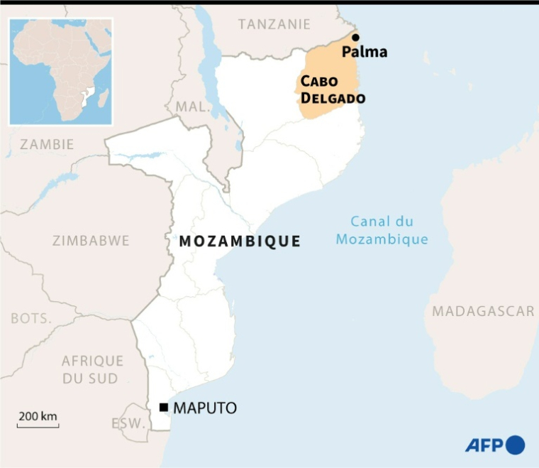 Carte du Mozambique localisant la province de Cabo Delgado et la ville de Palma ( AFP / )