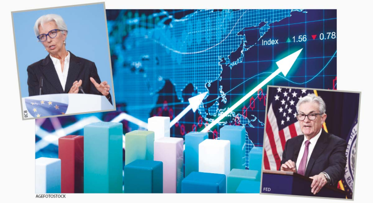 La BCE, présidée par Christine Lagarde, comme la FED, présidée par Jerome Powell, continuent leur politique de resserrement monétaire, en augmentant leurs taux d'intérêt directeurs, pour juguler une inflation trop élevée, autour de 8%. (© Agefotostock)
