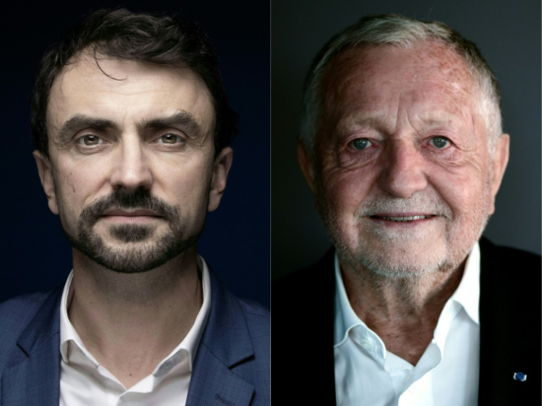 Combinaison d'images réalisée le 17 mars 2026 avec le maire écologiste sortant Grégory Doucet (G) et le candidat soutenu par la droite et le centre Jean-Michel Aulas ( AFP / JOEL SAGET )