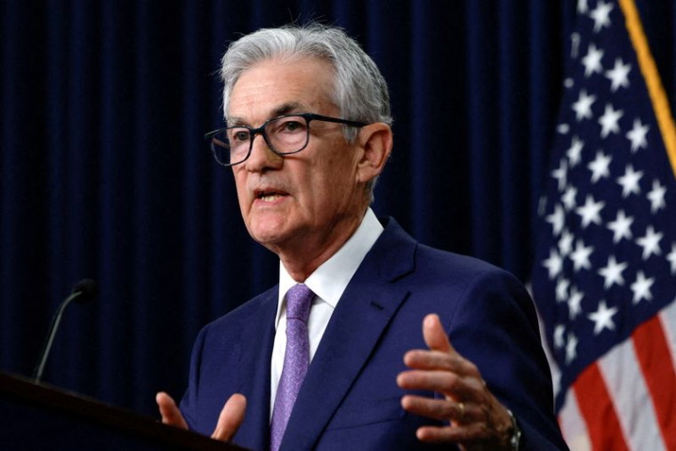 Le président de la Réserve fédérale américaine, Jerome Powell, lors d'une conférence de presse à Washington