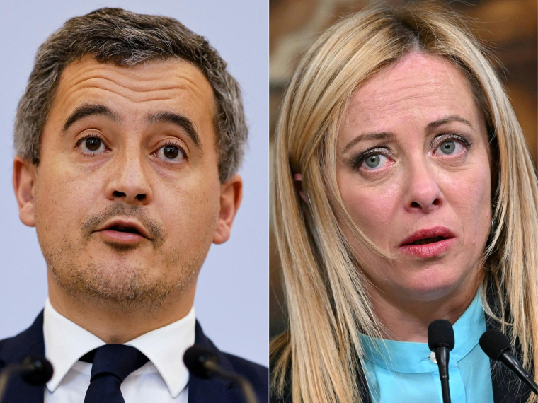 Gérald Darmanin a écorché les résultats de la politique de Giorgia Meloni ( AFP / LUDOVIC MARIN )