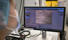 Sur cette photo prise le 5 mai 2026, la chercheuse Daria Kornienko observe au microscope des neurones cultivés dans le laboratoire de l'entreprise australienne Cortical Labs à Melbourne  ( AFP / William WEST )