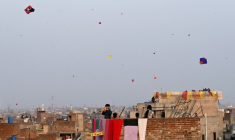 Des cerfs-volants dans le ciel de Lahore, au Pakistan, pour le festival de Basant, le 6 février 2026 ( AFP / Arif ALI )