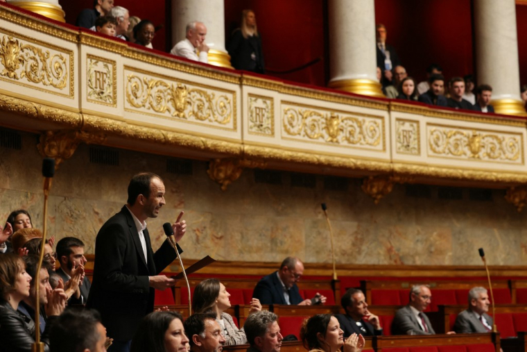Manuel Bompard, le 30 avril 2024, à l'Assemblée nationale ( AFP / THOMAS SAMSON )