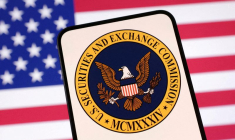 L'illustration montre le logo de la Securities and Exchange Commission des États-Unis et le drapeau américain
