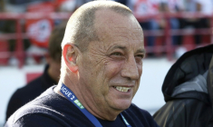 Alain Orsoni, alors président du club de football d'Ajaccio (ACA), le 14 mai 2022 à Ajaccio ( AFP / Pascal POCHARD-CASABIANCA )