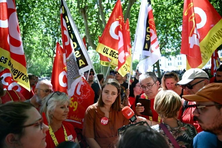 La secrétaire générale de la CGT Sophie Binet le 7 juillet 2026 à Carcassonne ( AFP / Loic VENANCE )