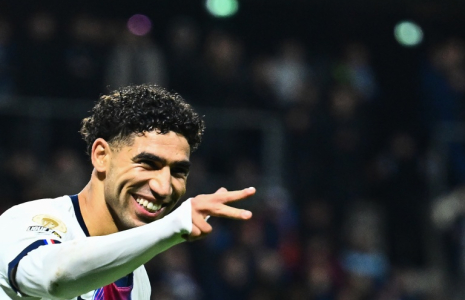 Le défenseur marocain du Paris SG Achraf Hakimi a inscrit un triplé contre Le Havre en match de la 9e journée de Ligue 1 le 30 octobre 2026 au Havre ( AFP / Guillaume SALIGOT )