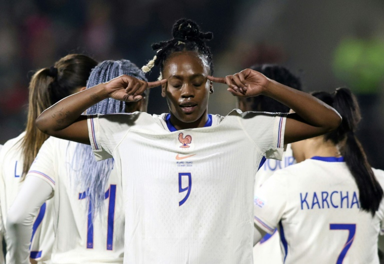 Melvine Malard, autrice d'un doublé pour les Bleues face à l'Irlande, le 3 mars 2026 à Dublin ( AFP / Paul Faith )