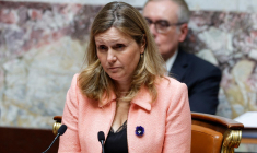 Yael Braun-Pivet, le 9 mai 2023, à l'Assemblée nationale ( AFP / GEOFFROY VAN DER HASSELT )