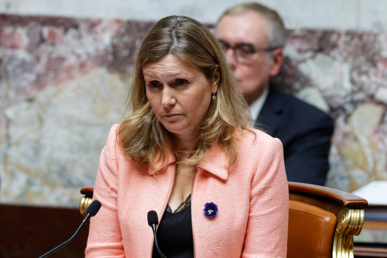 Yael Braun-Pivet, le 9 mai 2023, à l'Assemblée nationale ( AFP / GEOFFROY VAN DER HASSELT )