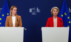 Ursula von der Leyen et Kaja Kallas, tiennent un point de presse sur le 18e paquet de sanctions à l'encontre de la Russie