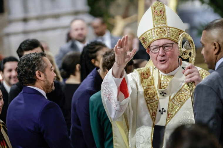 Le cardinal américain Timothy Dolan à  New York, le 22 avril 2025 ( AFP / kena betancur )