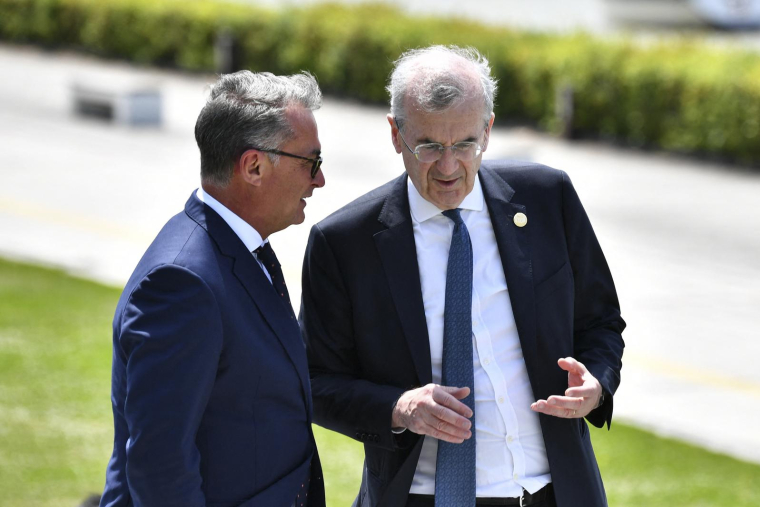 François Villeroy de Galhau et Joachim Nagel, en mai 2023, à Niigata (Japon) ( AFP / KAZUHIRO NOGI )