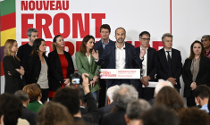 Les chefs de file du Nouveau front populaire, à Paris, le 14 juin 2024 ( AFP / JULIEN DE ROSA )
