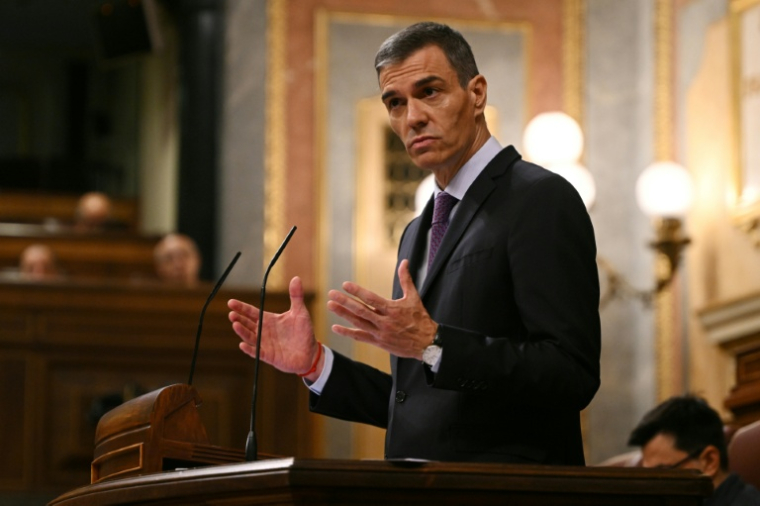 Le Premier ministre espagnol Pedro Sánchez s'exprime lors d'une session plénière au Parlement espagnol à Madrid, le 9 juillet 2025 ( AFP / JAVIER SORIANO )