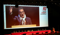 Le secrétaire général de FO, Frédéric Souillot, à Dijon le 20 avril 2026 ( AFP / ARNAUD FINISTRE )