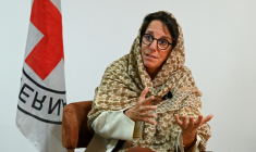 Yasmine Praz Dessimoz, directrice des opérations du Comité international de la Croix-Rouge (CICR), lors d'une interview avec l'AFP à Kaboul, le 31 août 2026 en Afghanistan ( AFP / Wakil KOHSAR )