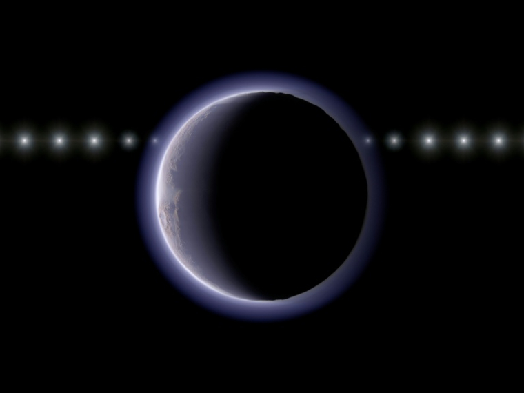 Illustration non datée, diffusée le 4 mai 2026, d'un corps glacé nommé (612533) 2002 XV93, au-delà de Pluton, qui présenterait des signes d'une atmosphère, selon des astronomes japonais ( National Astronomical Observatory of Japan/Ko Arimatsu / Handout )