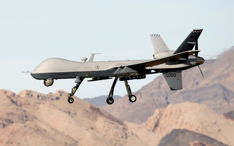 Un drone américain MQ-9 Reaper lors d'un entraînement à Indian Springs (Nevada), aux Etats-Unis, le 17 novembre 2015 ( GETTY IMAGES NORTH AMERICA / Isaac Brekken )
