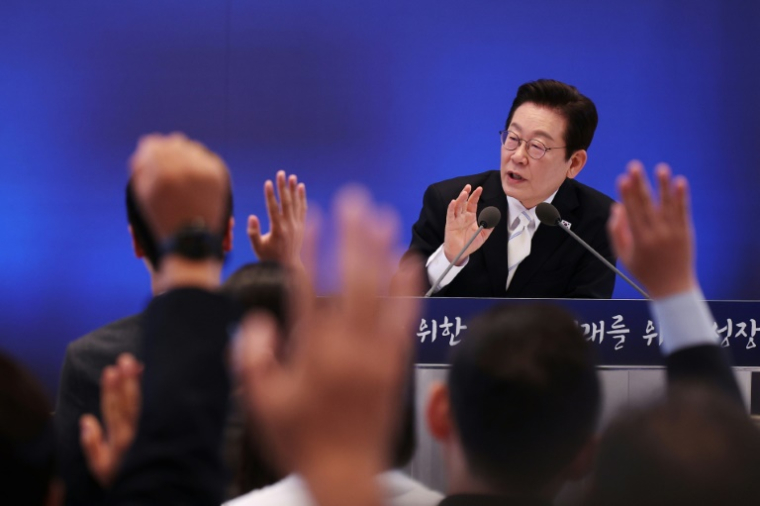 Le président sud-coréen Lee Jae Myung lors d'une conférence de presse à Séoul, le 11 septembre 2025 ( POOL / KIM HONG-JI )