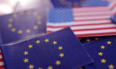 Une illustration des drapeaux des États-Unis et de l'Union européenne