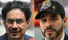 Montage photos réalisé le 31 mai 2026 montrant le sénateur de gauche Ivan Cepeda (à gauche) et le candidat de droite Abelardo de la Espriella, prétendants à la présidence en Colombie ( AFP / Luis ACOSTA )