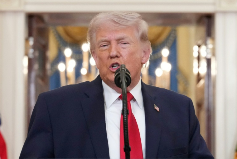 Le président américain Donald Trump lors d'une allocution télévisée à la Maison Blanche, le 1er avril 2026 à Washington ( POOL / Alex Brandon )