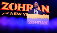 Zohran Mamdani, candidat à la mairie de New York, lors d'une soirée électorale dans le quartier de Brooklyn, le 4 novembre 2025 à New York ( AFP / Angelina Katsanis )