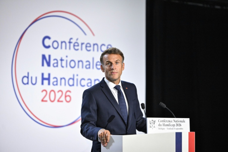 Emmanuel Macron lors de la conférence nationale annuelle du handicap, Bobigny, 4 septembre 2026 ( POOL / Firas ABDULLAH )