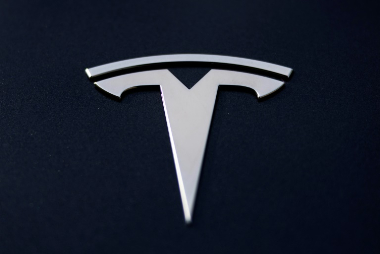 Le logo Tesla sur une voiture Lyon le 2 avril 2025 ( AFP / Alex MARTIN )