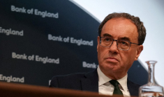 Le gouverneur de la Banque d'Angleterre, Andrew Bailey, le 8 mai 2025, à Londres ( POOL / CARLOS JASSO )