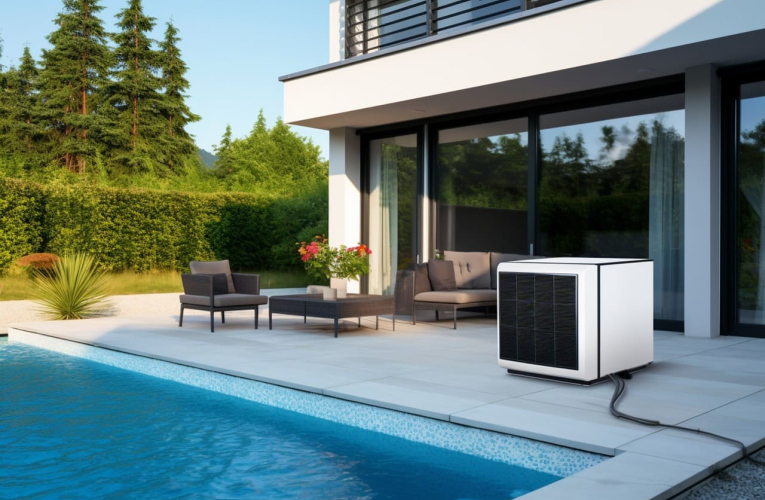 (Crédits photo : Adobe Stock - Maison moderne dotée d'équipements extérieurs : piscine, salon de jardin et pompe à chaleur air)