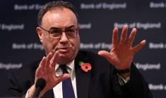 Le gouverneur de la Banque d'Angleterre, Andrew Bailey, lors d'une conférence de presse à la Banque d'Angleterre