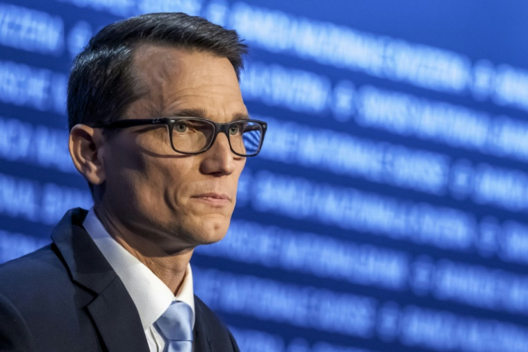 Martin Schlegel, président de la banque centrale suisse (BNS), lors d'une assemblée générale de l'institution le 25 avril 2025 ( AFP / Fabrice COFFRINI )