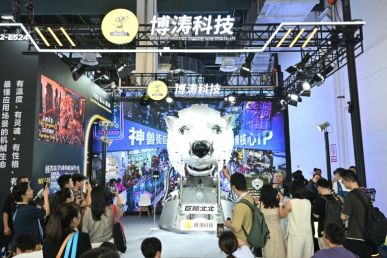 A la Conférence mondiale sur l'intelligence artificielle (WAIC) de Shanghai, le 18 juillet 2026 ( AFP / Hector RETAMAL )